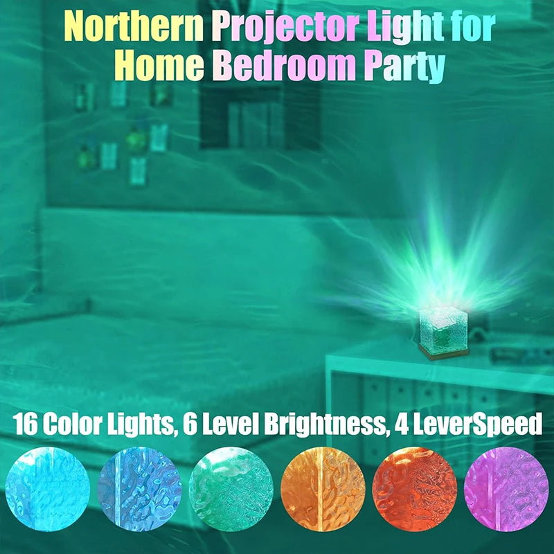 Aurora Ocean Wave Projector Light – 16-Color Crystal RGB Ambient Lamp with Remote Control