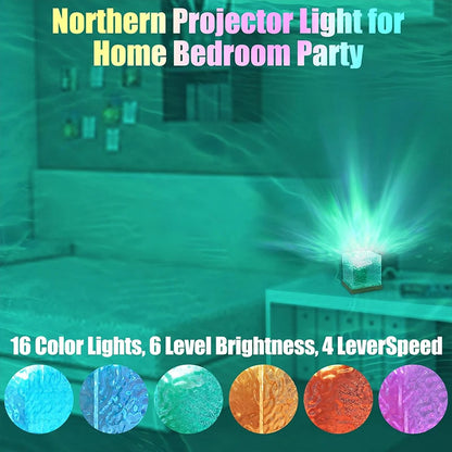 Aurora Ocean Wave Projector Light – 16-Color Crystal RGB Ambient Lamp with Remote Control